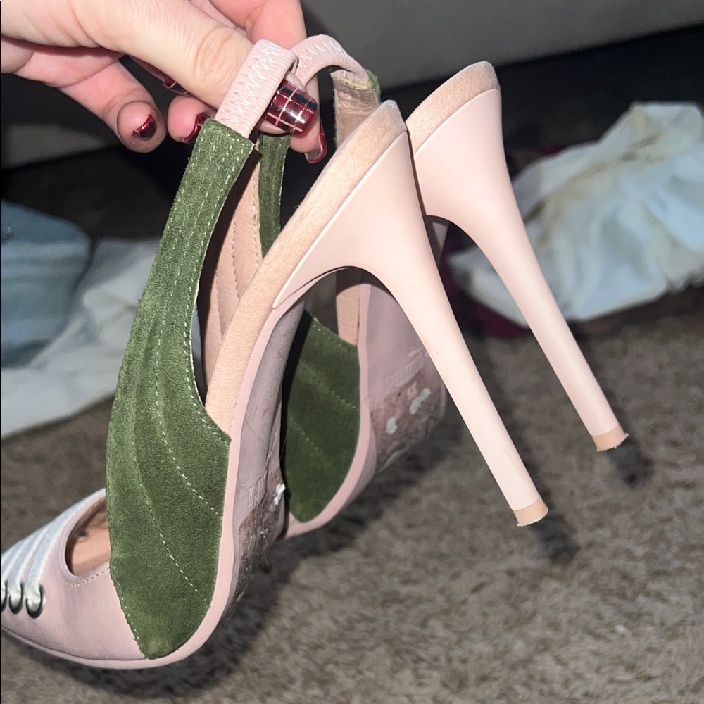 Fenty Puma by Rihanna Pink and Green Slingback laced Heels - Picture 4 of 8